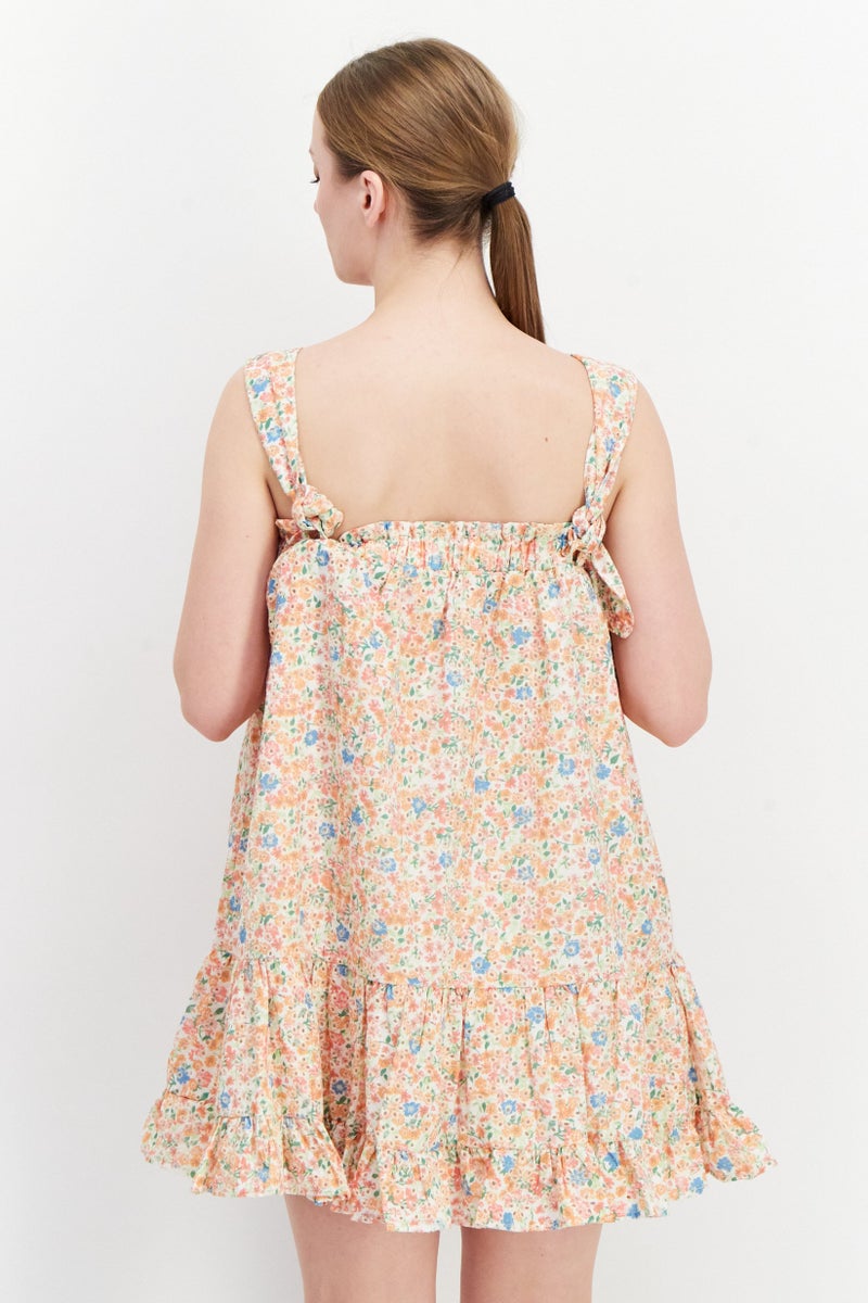 Aqua Women Printed Eyelet Sleeveless Mini Dress, Orange Combo - Image 4